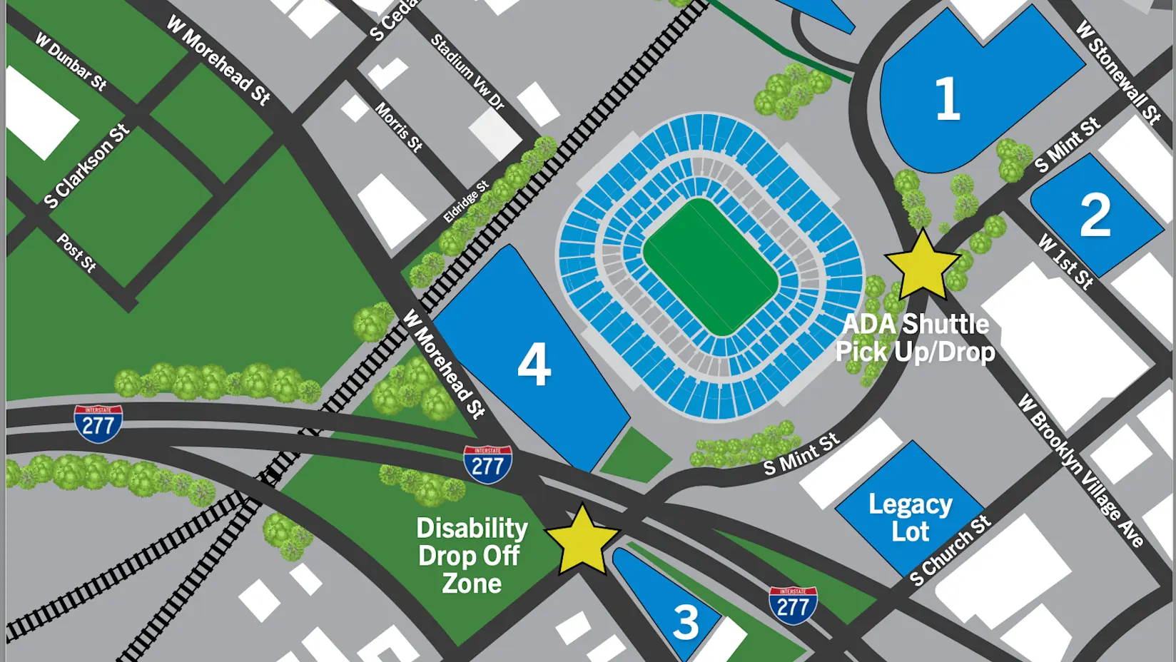 Parking map for Bank of America Stadium